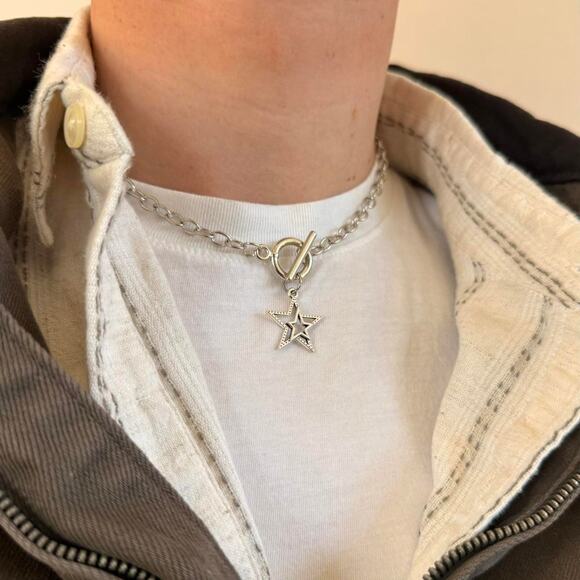 925 Silver Star Pendant Necklace Unisex Minimalist Chain Jewelry New - Picture 3 of 5